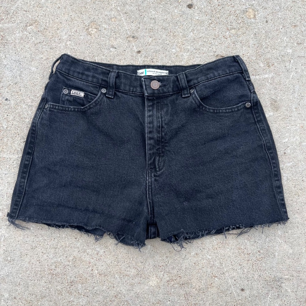 Vintage Lee Black Denim Cutoff Shorts High Waisted Relaxed Fit Size 6 Medium